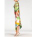 MORPHEW COLLECTION Olive Green, Orange & Red Silk Floral Geo Dress With Swan Print