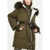 Modern Army Green Raccoon hair collar Pockets tie waist Winter Duck Down Puffer Coat