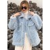 French Blue Button Faux Fur Winter Casual Coat