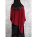 Loose red tops asymmetric hem oversized high neck blouse