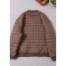 Women Coffee Patchwork Fine Cotton Filled Jacket In Winter V Neck