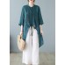 Italian Green Asymmetrical tie waist Linen Shirts Half Sleeve