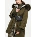 Modern Army Green Raccoon hair collar Pockets tie waist Winter Duck Down Puffer Coat