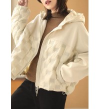 Luxury Beige hooded Patchwork Pockets Winter Duck Down Jackets