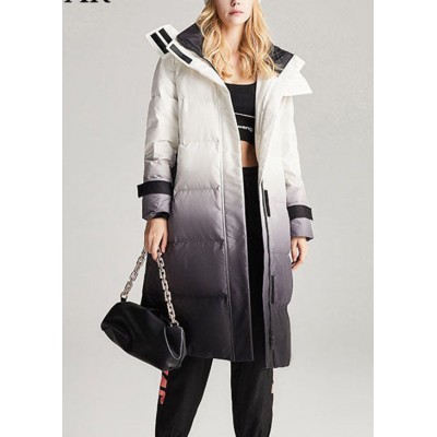 Unique White Black Gradient color lengthen Thick Winter Duck Down Jacket