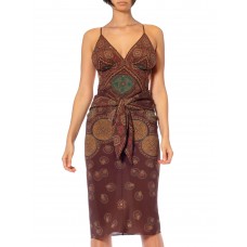 Morphew Collection Chocolate Brown, Red & Green Silk Scarf Dress Made From Valentino Vintage