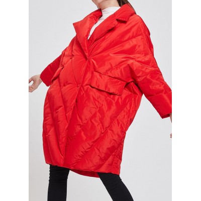 Classy Red Peter Pan Collar Button Duck Down Jacket Winter