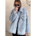 French Blue Button Faux Fur Winter Casual Coat