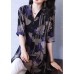 Beautiful Black Button Peter Pan Collar Print Chiffon Shirt Tops Half Sleeve