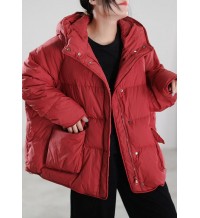 Classy Red Hooded Duck Down Puffer Coat Winter