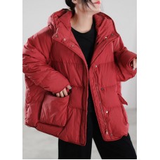 Classy Red Hooded Duck Down Puffer Coat Winter