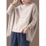 Fashion beige o neck knitted clothes oversize Batwing Sleeve knit sweat tops asymmetric hem