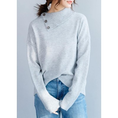 Chunky gray Blouse lapel collar fall fashion winter knitted blouse