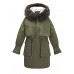 Modern Army Green Raccoon hair collar Pockets tie waist Winter Duck Down Puffer Coat