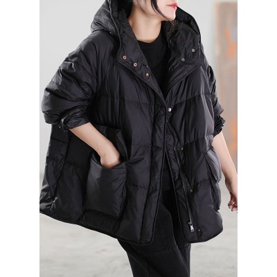 Boho Black Zip Up drawstring Duck Down Winter Coats