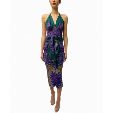 MORPHEW COLLECTION Purple & Green Silk Twill Floral Print Scarf Dress Made From  Vintage Scarves