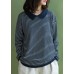 Aesthetic navy striped knitted t shirt lapel collar Loose fitting knitted blouse