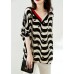 Plus Size Black V Neck Striped Low High Design Chiffon Tops Half Sleeve