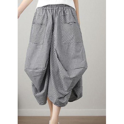 Fashion Black Plaid Cotton Linen lantern Skirts Summer