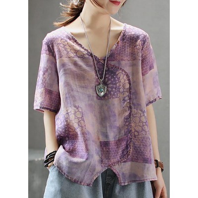 French cotton Tunic stylish Light And Loose Printed Cotton Linen T-Shirt