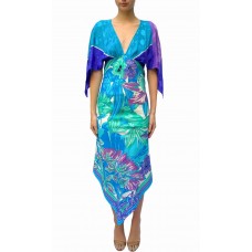 MORPHEW COLLECTION Blue & Purple Silk Floral 2-Scarf Dress Made From Pierre Cardin Vintage Scarves