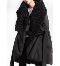 Art Black Patchwork Faux Fur  Peter Pan Collar Duck Down Winter down coat